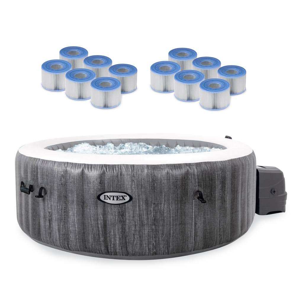 Intex Purespa Plus Greywood 4 Person Inflatable Hot Tub Jet Spa With Filter Cartridges 28439ep
