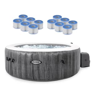 PureSpa Plus Greywood 4-Person Inflatable Hot Tub Jet Spa with Filter Cartridges