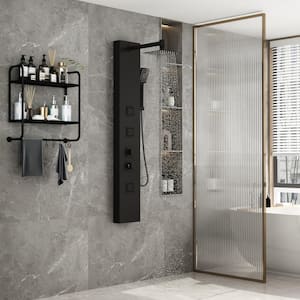 51.3 in. 3-Jet Stainless Steel Shower Tower, Shower System with Rainfall Waterfall, Shower Head & Valve, in Black