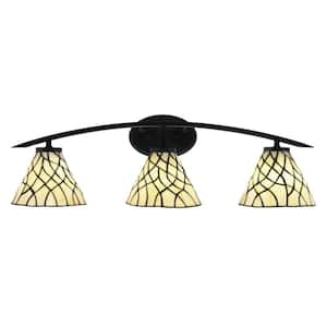 Siena 29 in. 3-Light Vanity Light Matte Black with Sandhill Art Glass Shades