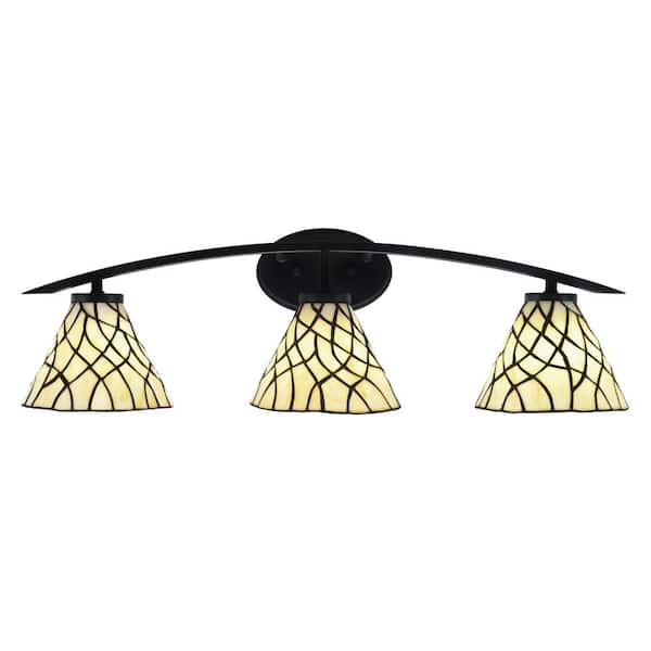 Unbranded Siena 29 in. 3-Light Vanity Light Matte Black with Sandhill Art Glass Shades