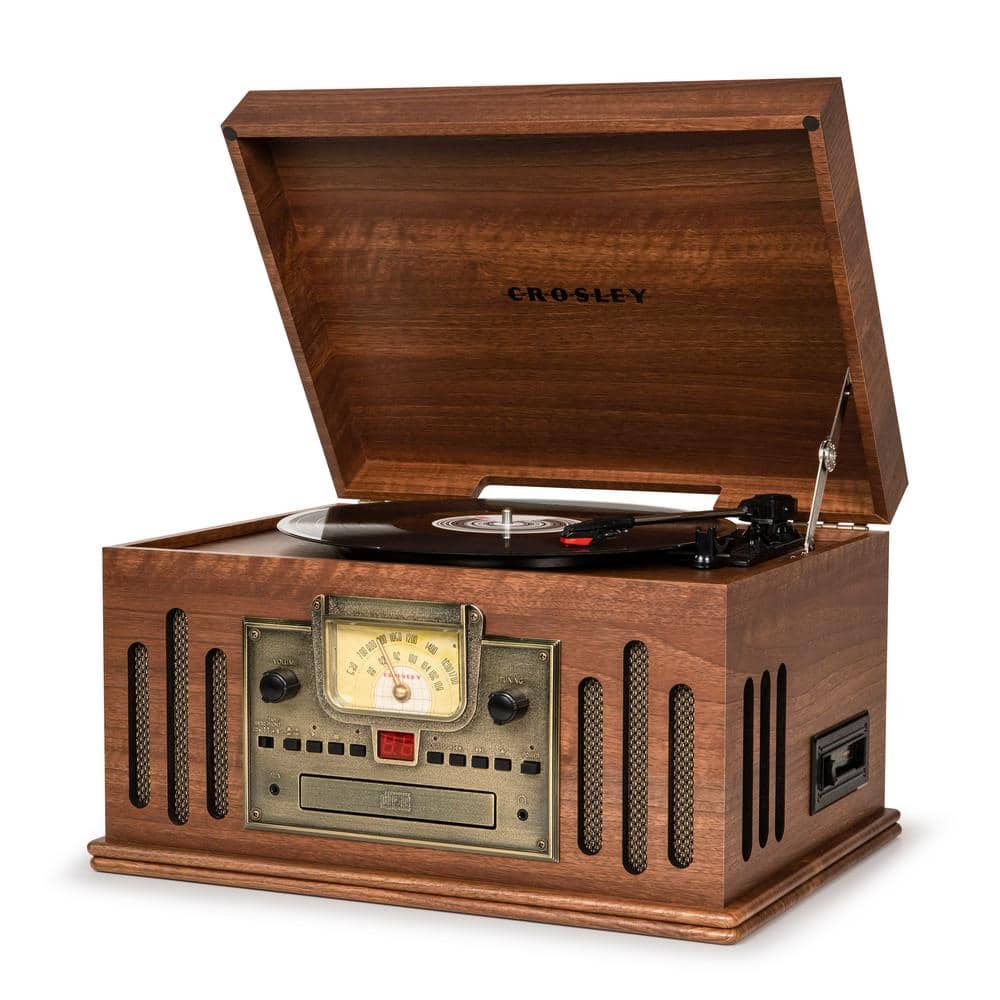Walnut Vintage Style 8-in-1 Record Player with Bluetooth