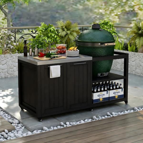 66 in. Outdoor Grill Cart for Large Big Green Egg,Kitchen Island with 304 Stainless Steel,Kamado Joe Compatible,Black