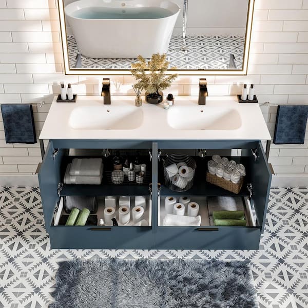 Moma 48 in. W x 18 in. D x 33 in. H Double Bathroom Vanity in Teal with White Solid Surface with White Sink