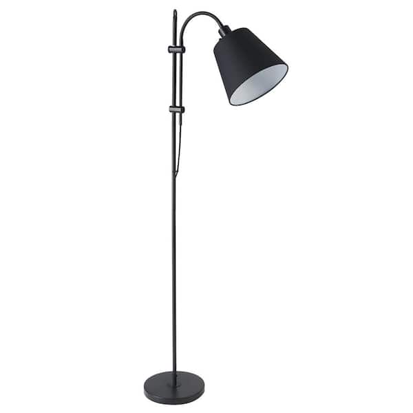 Merra 64 in. Black Adjustable Floor Lamp with Fabric Shade  PTL-2905-00-BNHD-1