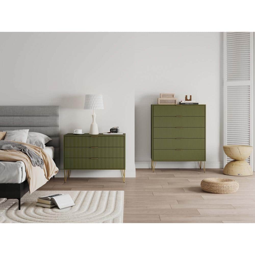 Manhattan Comfort DUMBO Olive Green 5-Drawer 35.19 in. Dresser and 3 ...