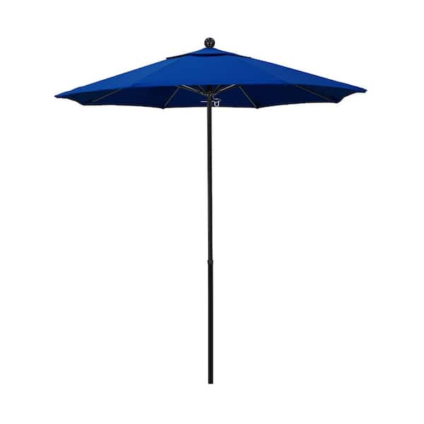 California Umbrella 7.5 ft. Black Complete Fiberglass Market Pulley Open Patio Umbrella in Pacific Blue Pacifica