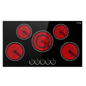 36 in. Built-In Radiant Ceramic Glass Smooth Electric Cooktop in Black with 5 Elements and Mechanical Knob