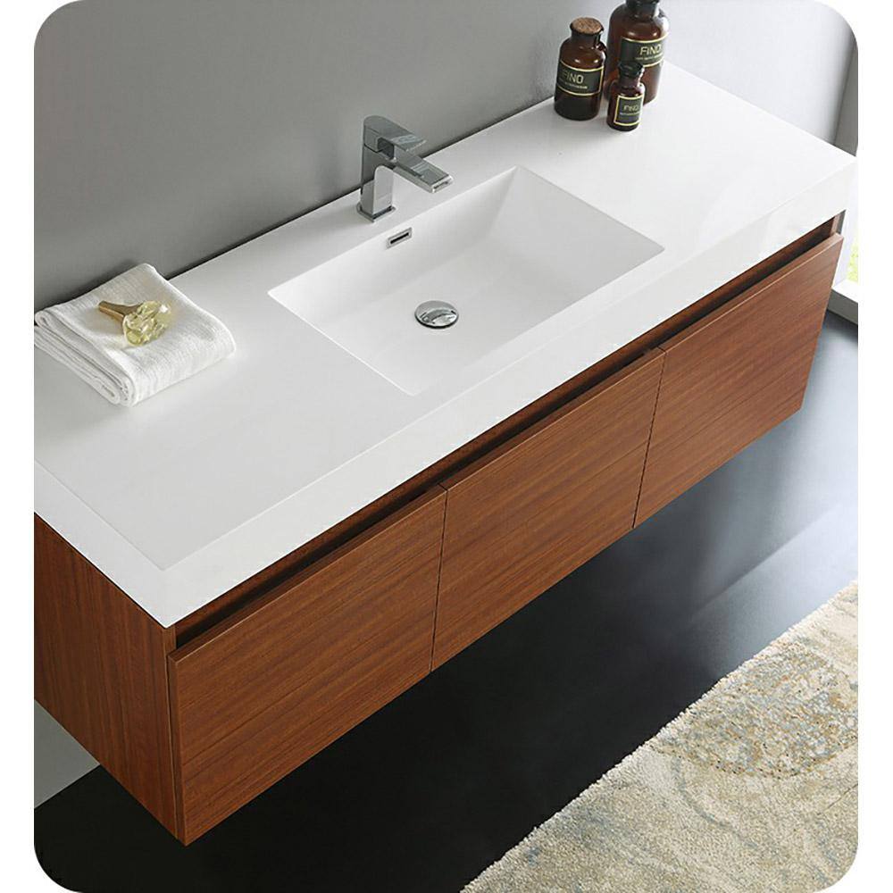 Teak 59" Wall-Mount Single Sink Modern Vanity Base