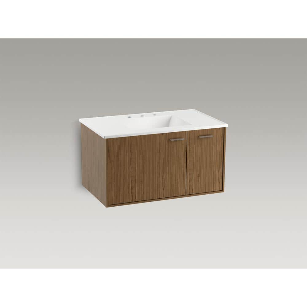 Walnut Flax 36" Wall-Hung Bathroom Vanity with White Top