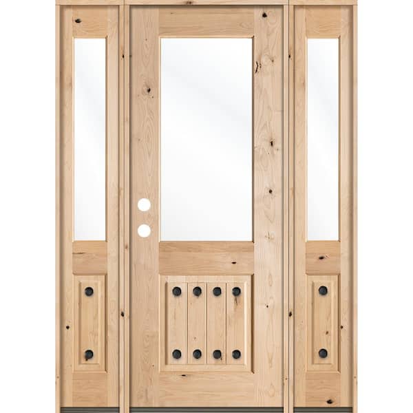 Krosswood Doors 60 in. x 96 in. Mediterranean Alder HalfLite Clear Low-E Glass Unfinished Wood Right-Hand Prehung Front Door/Sidelites