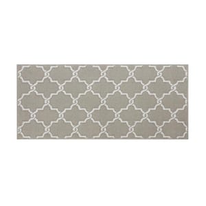 Washable Non-Skid Light Grey and White 26 in. x 60 in. Geometric Accent Rug