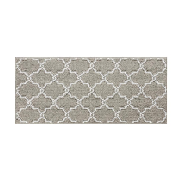Jean Pierre Washable Non-Skid Light Grey and White 26 in. x 60 in. Geometric Accent Rug