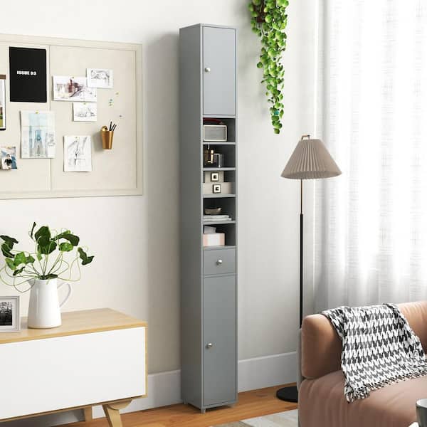 8 in. W x 8 in. D x 71 in. H Gray Linen Cabinet Tall Slim Bathroom Storage Cabinet w/Drawer Adjustable Shelves
