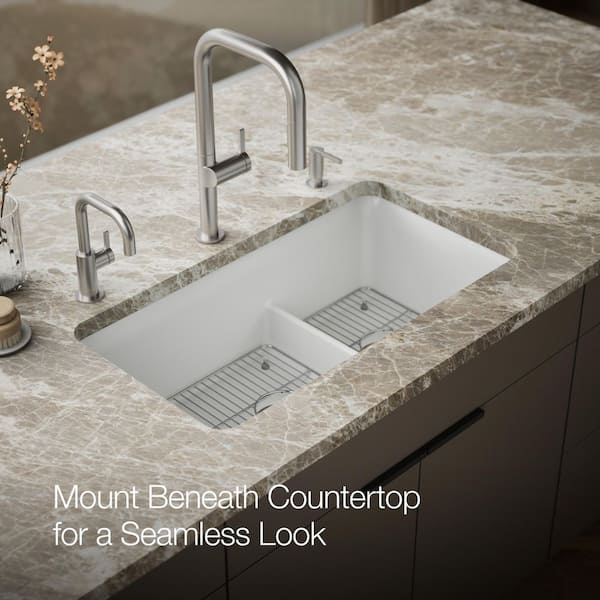 KOHLER Cairn Matte White Granite Composite 33 .5 in. Double Bowl