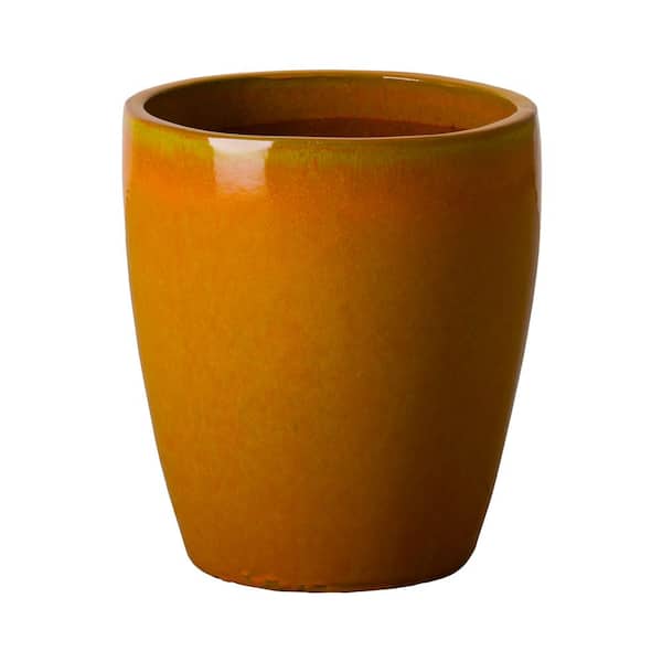 Bullet 14 in. D x 15.5 in. H Bright Orange Ceramic Round Planter with Drainage Hole