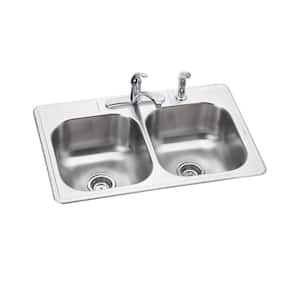 Dayton 33in. Drop-in 2 Bowl 20 Gauge  Stainless Steel Sink w/ Faucet