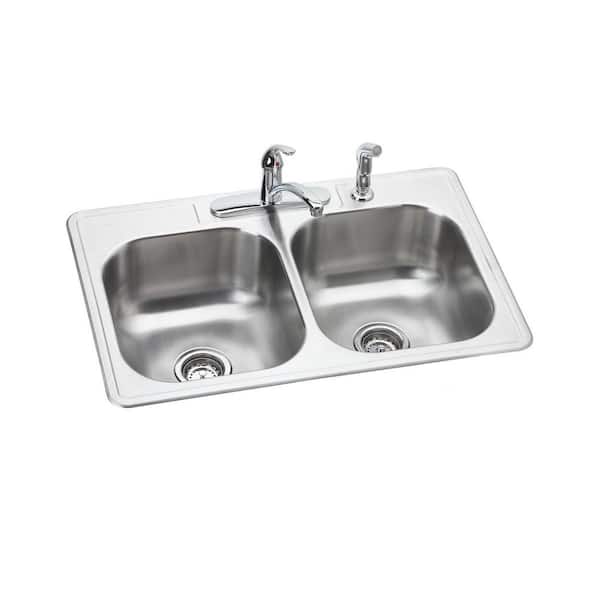 Elkay Dayton 33in. Drop-in 2 Bowl 20 Gauge  Stainless Steel Sink w/ Faucet
