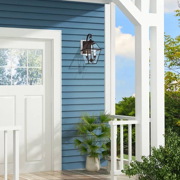 Ainsworth 16.5 in. 2-Light Bronze Outdoor Hardwired Wall Lantern Sconce with No Bulbs Included