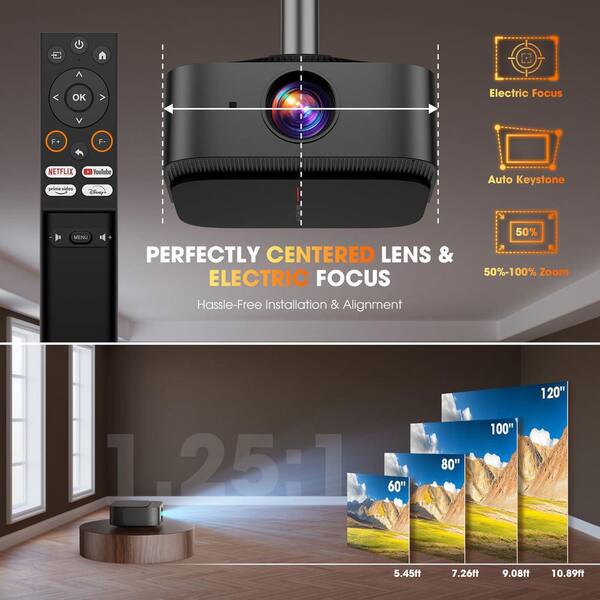Ahfiwaso 1920 x 1080 4K Smart Projector with WiFi and