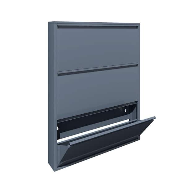 Entryway 43.01 in. H x 31.5 in. W Blue Steel Metal Wall-Mounted Shoe Storage Cabinet with 3 Flip Drawers