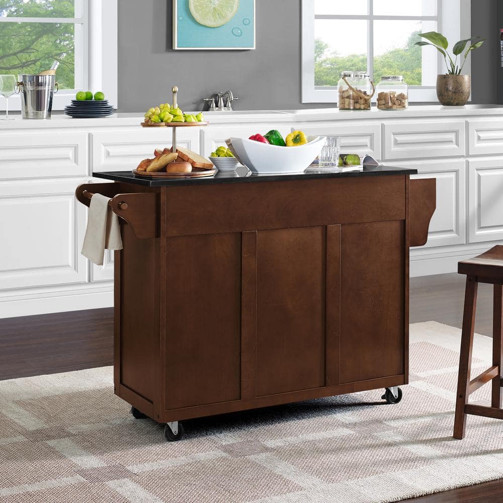 Eleanor Mahogany Kitchen Cart with Black Granite Top and Spice Rack