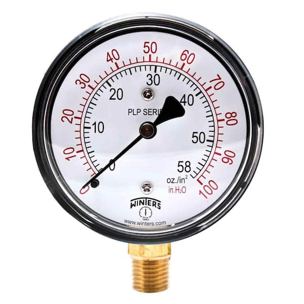 Winters Instruments PLP Series 2.5 in. Steel Case Pressure Gauge with Brass Internals and 1/4 in. NPT LM with Range of 0-100 in. Water/oz.