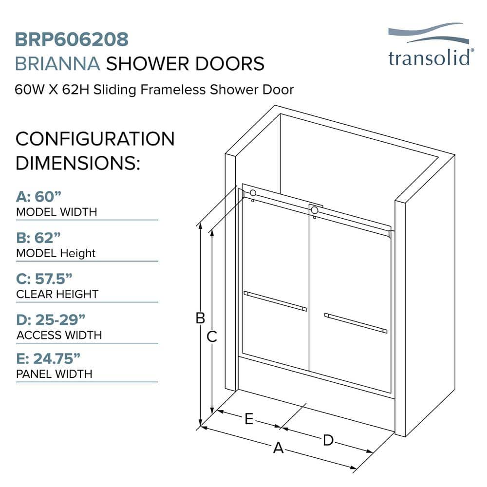 Matte Black 60" x 62" Frameless Sliding Shower Door with Frosted Glass