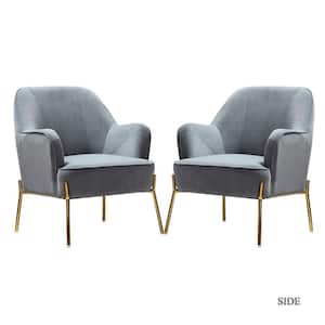 Nora Modern Grey Velvet Accent Chair with Gold Metal Legs Set of 2