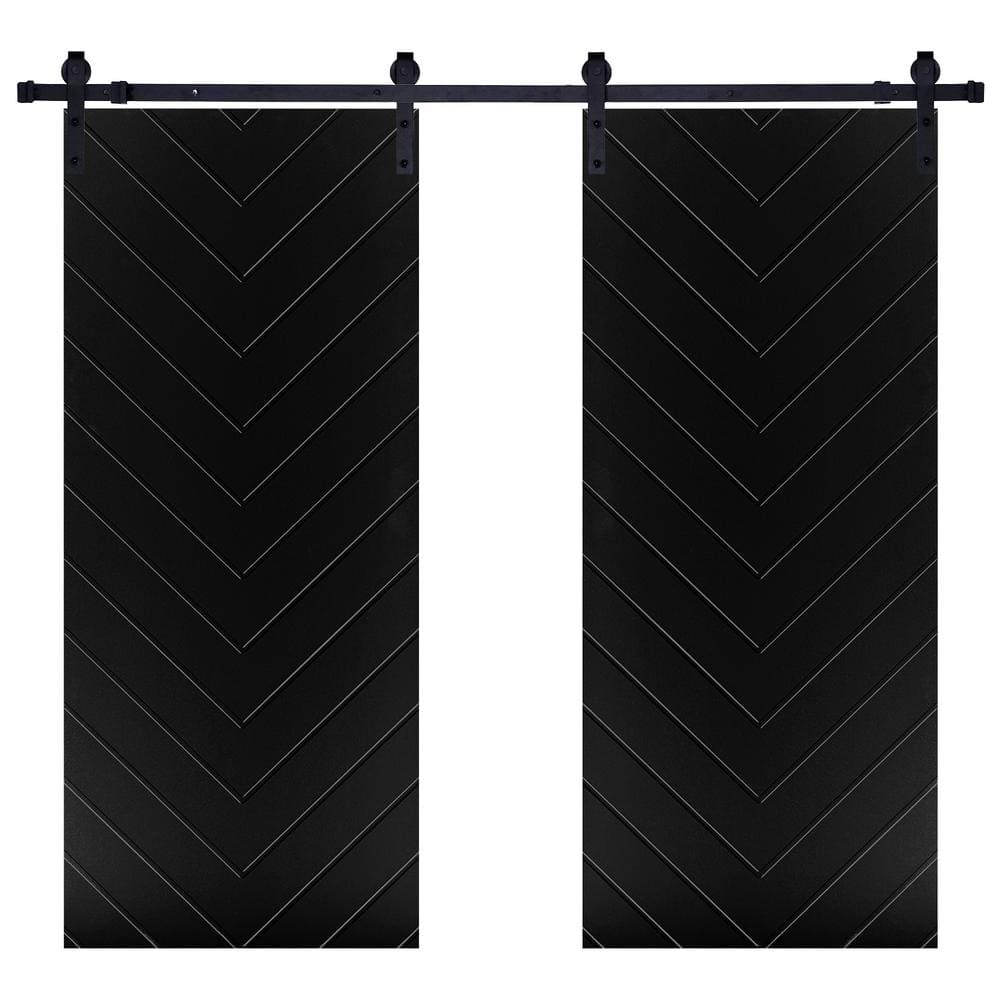 Modern Vshape Designed 48 in. x 80 in. MDF Panel Black Painted Double Slidi