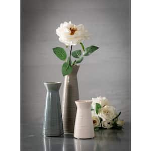 10", 7.5", and 5" Beige, Blue and Off-White Wide Mouth Ceramic Vase (Set of 3)