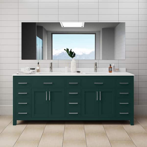 Wyndham Collection Beckett 84 in. W x 22 in. D x 35 in. H Double Sink Bathroom Vanity in Green with Carrara Cultured Marble Top