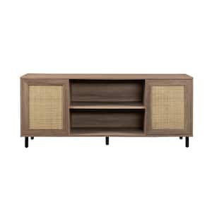 58 in. Driftwood Rattan and Wood Modern 2-Door TV Stand for TVs Up to 60 in.