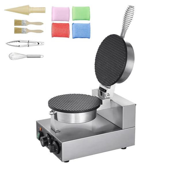 SKYSHALO 1230-Watt Single Waffle Silver Waffle Cone Commercial waffle maker, Non-Stick Stainless Steel Belgian Waffle Iron
