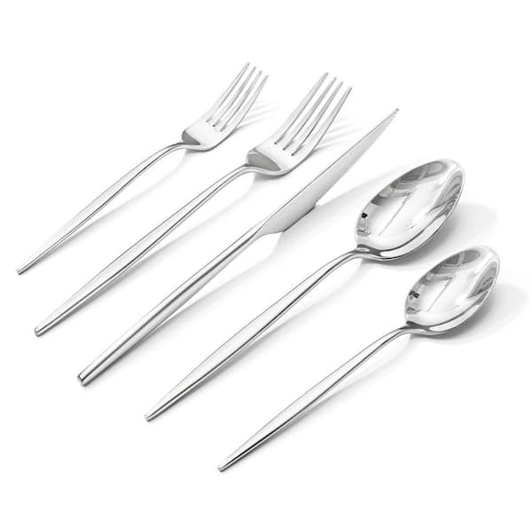 20-Piece Silver 18/10 Silver Stainless Steel Flatware Set (Service for 4), Mirror Polished Forks Knives Spoons Utensils