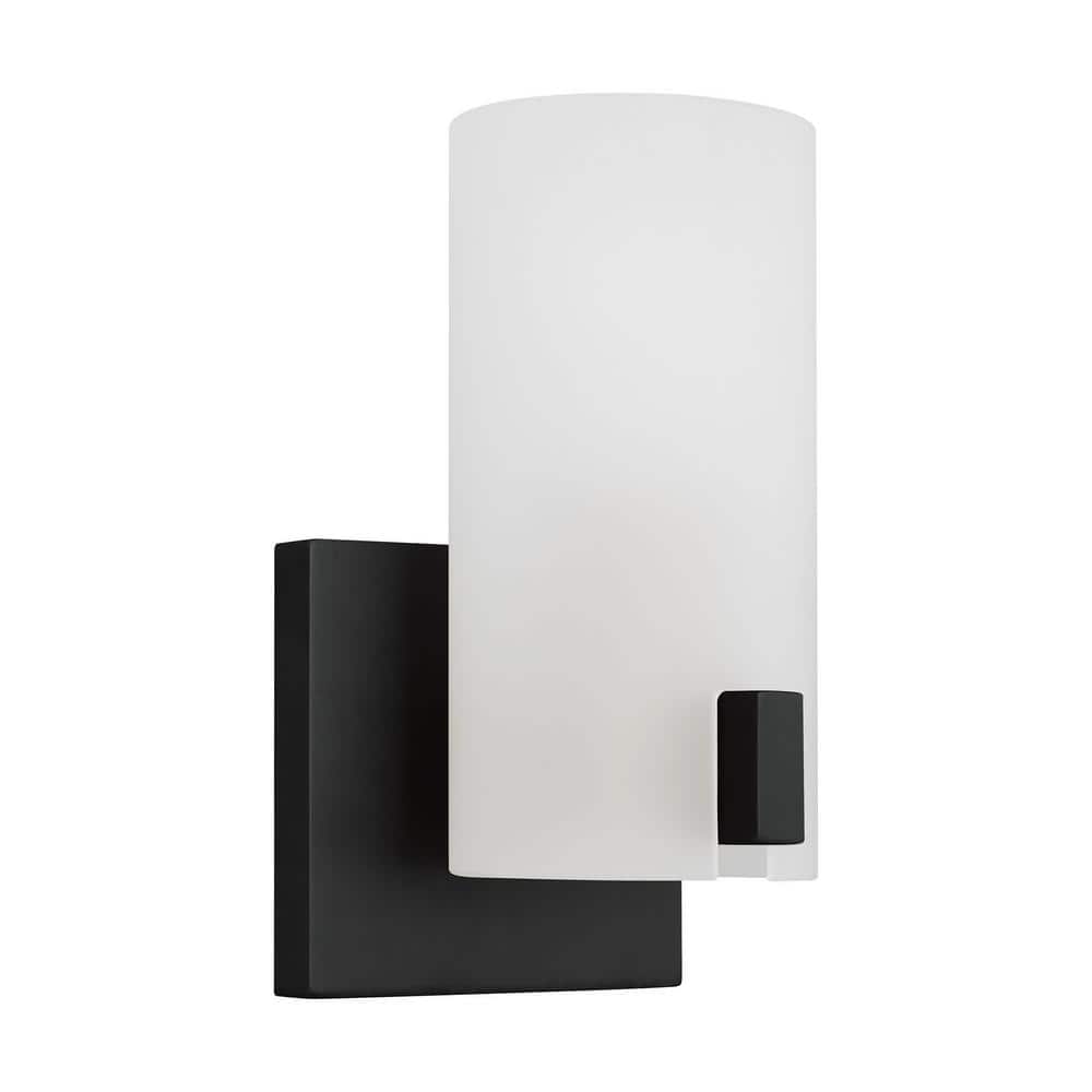 Midnight Black Etched Glass Cylinder Wall Sconce