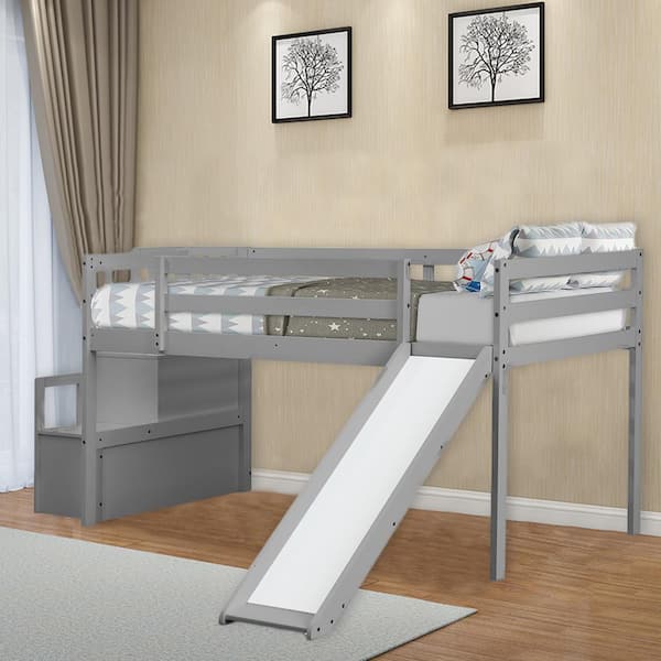 Stairs Low Loft Bed With Storage Space, Low Loft Beds With Stairs And Storage