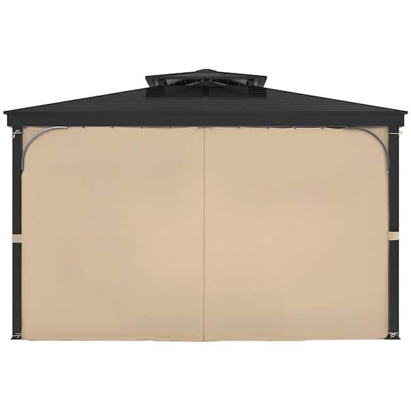 Gazebo Curtains Outdoor Waterproof, 13 ft. x 10 ft., 4-Panel Sidewall Gazebo Privacy Curtains with Zippers, Khaki