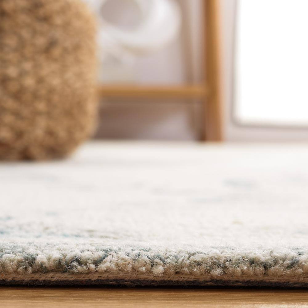 Ivory and Blue Handmade Wool Tufted Rectangular Rug, 3' x 5'