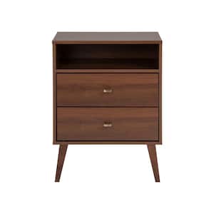 Milo Mid Century Modern 2-Drawer Cherry Tall Nightstand with Open Shelf 29.5 in. H x 22.5 in. W x 16 in. D