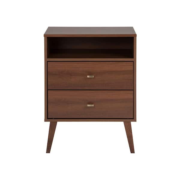 Prepac Milo Mid Century Modern 2 Drawer, Tall Nightstand With Drawers And Shelves