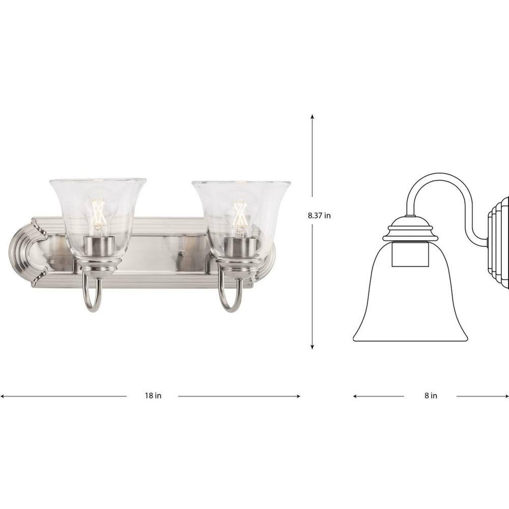 Brushed Nickel 2-Light Vanity Light with Clear Glass Shades