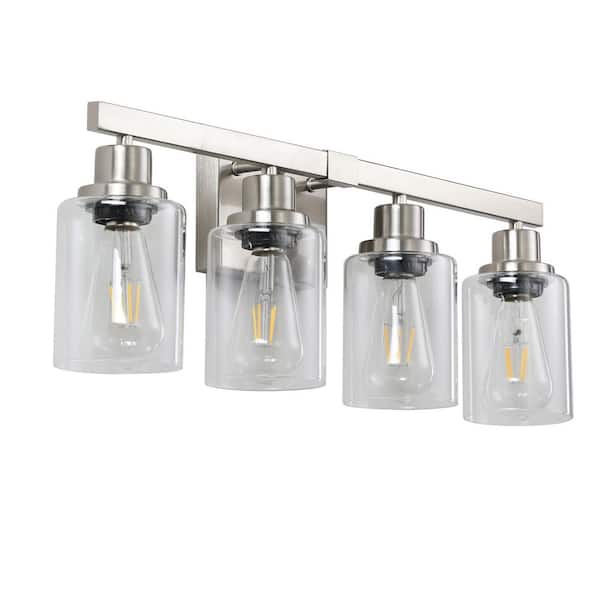 24.2 in. 4-Light Bathroom Vanity Light Fixture in Brushed Nickel, Clear Glass Shades, Dressing Area Lighting (No Bulbs)