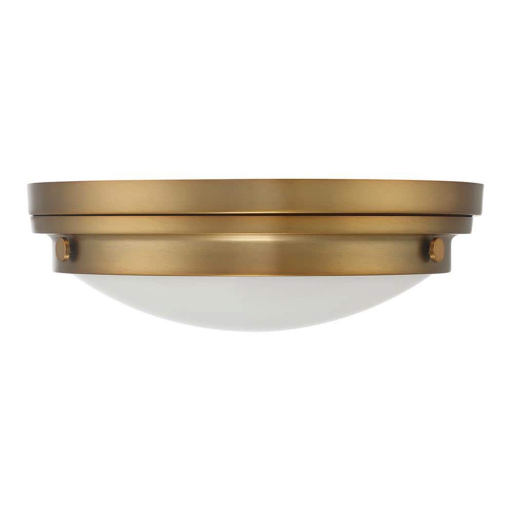 Warm Brass 3-Light Flush Mount with White Glass Shade