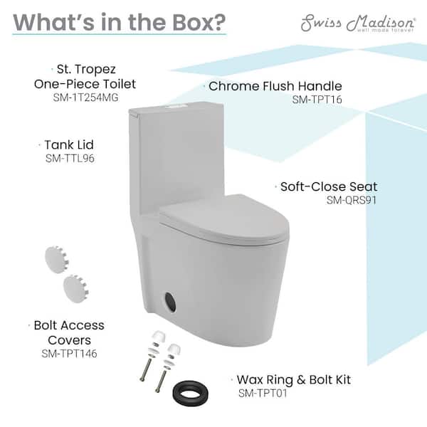 Swiss Madison St. Tropez One-Piece Elongated Toilet Vortex Dual-Flush 1.1/1.6 GPF, Matte Grey