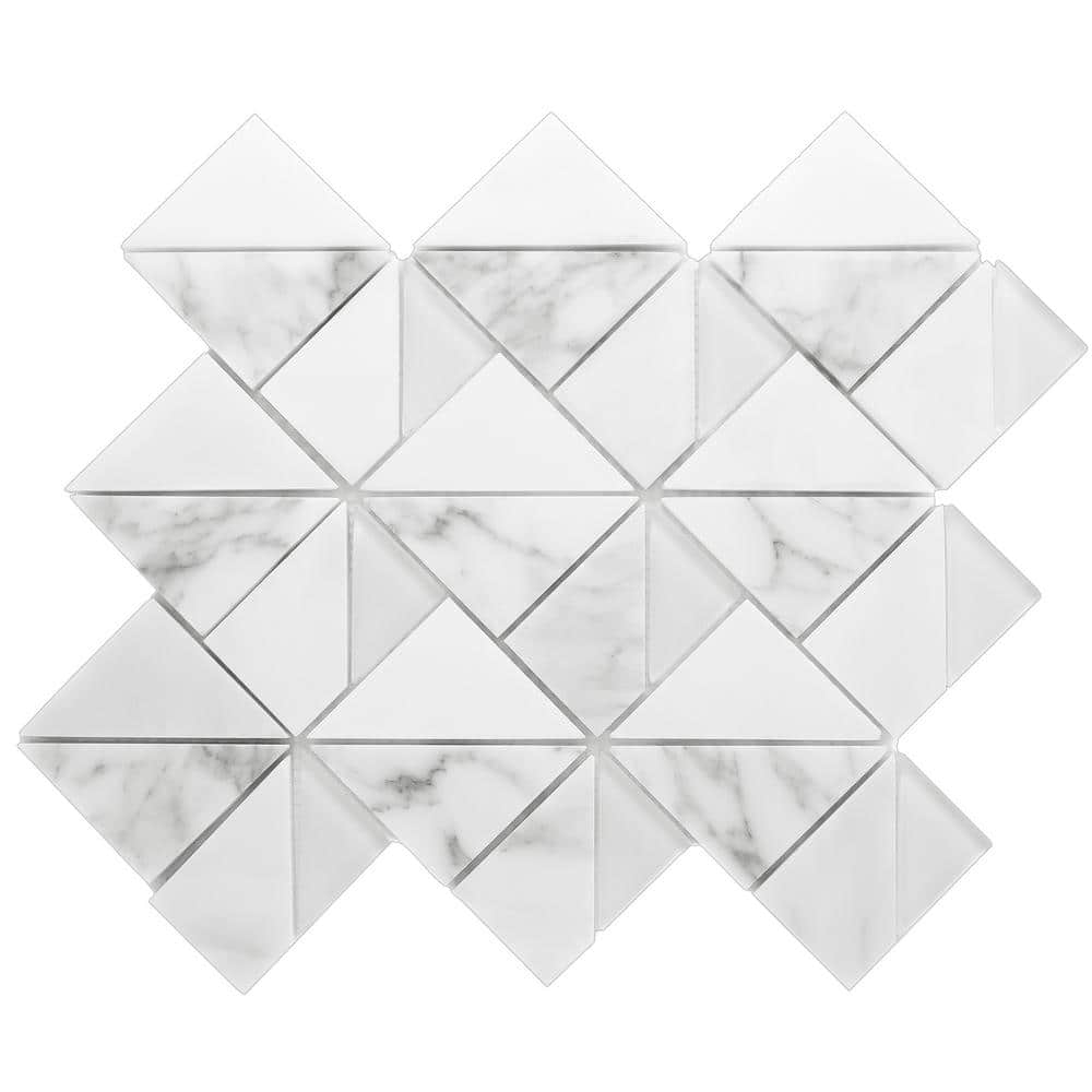 MOLOVO Mountaintop White 12.49 in. x 15.24 in. Geometric Glossy Glass ...