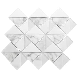 Mountaintop White 12.49 in. x 15.24 in. Geometric Glossy Glass Marble Mosaic Tile  (13.3 sq. ft./Case)