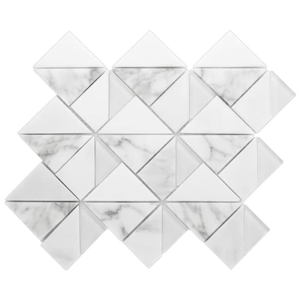 MOLOVO Mountaintop White 12.49 in. x 15.24 in. Geometric Glossy Glass Marble Mosaic Tile  (13.3 sq. ft./Case)