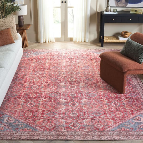 Vintage Serapi Red/Blue 9 ft. x 12 ft. Machine Washable Floral Border Ornate Area Rug