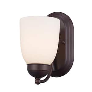 Clayton 1-Light Oil Rubbed Bronze Indoor Wall Sconce Light Fixture with Frosted Glass Shade